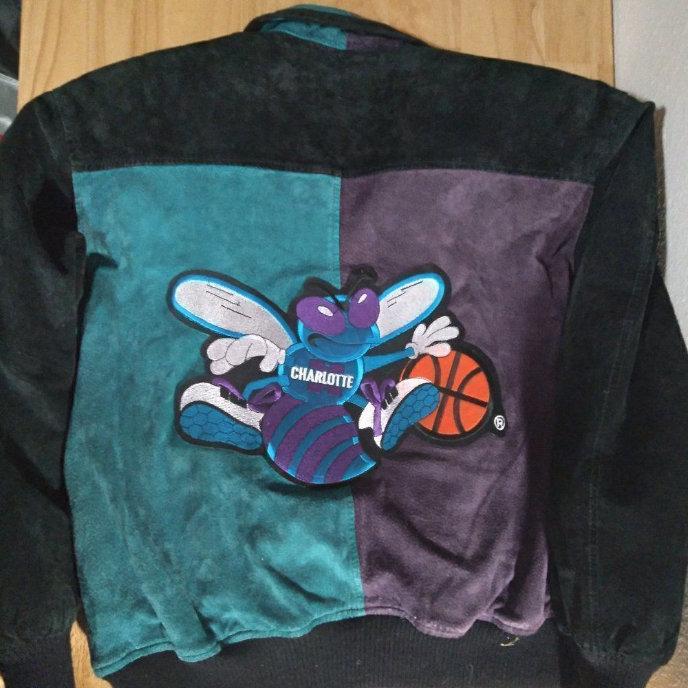 Vintage Custom Charlotte Hornets Color Block Leather Jacket